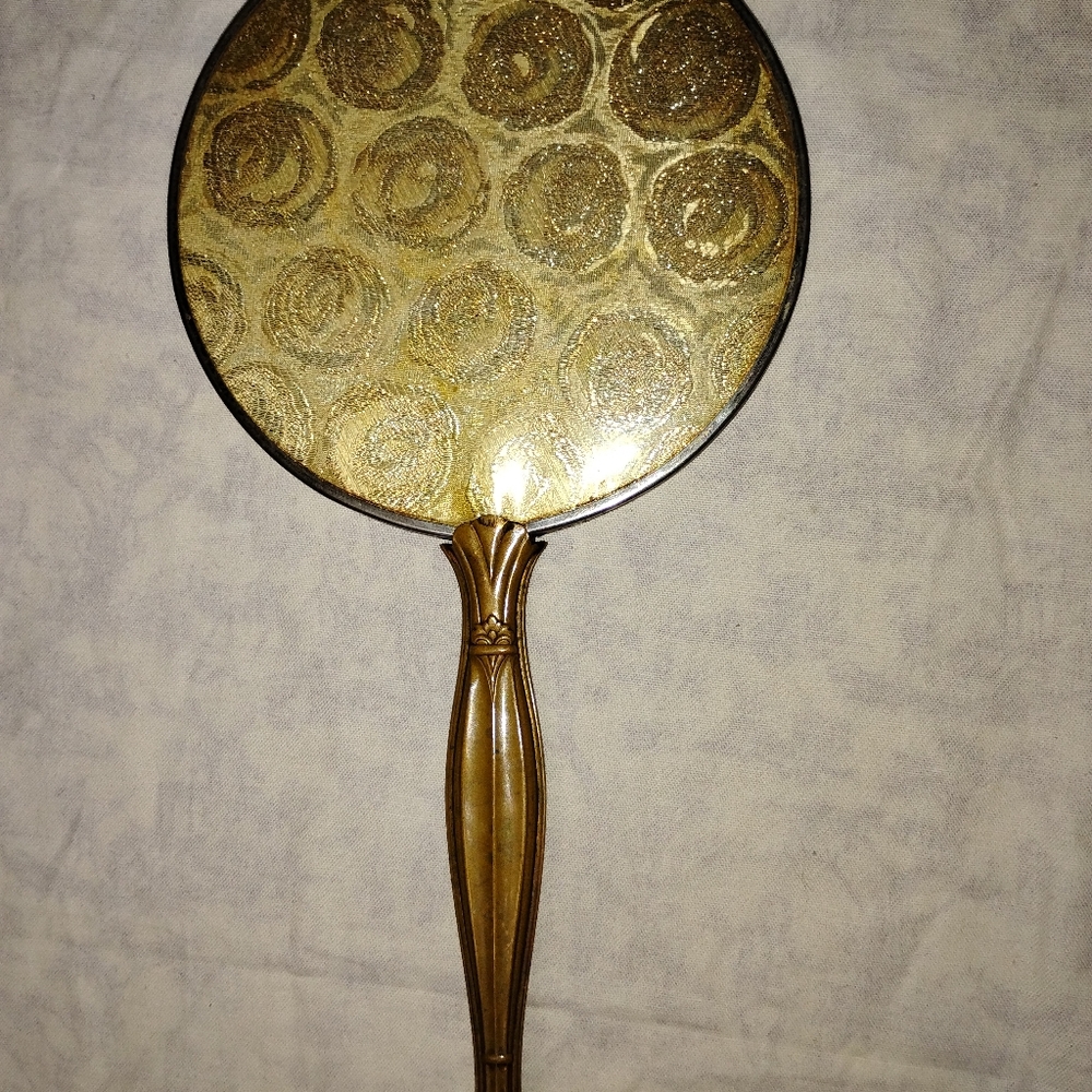 Vintage Hand Held Mirror Beautiful Golden Brassy Color Estate Sale Find - Picture 10 of 15
